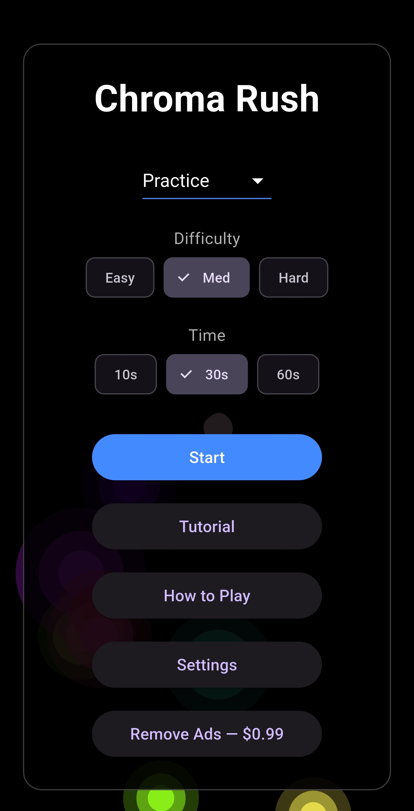 Chroma Rush gameplay screenshot — main menu